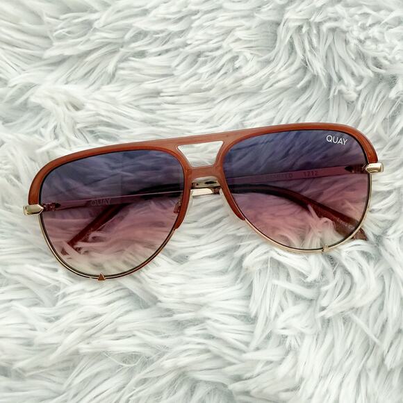 QUAY | High Key Mini Remixed Aviator Sunglasses Pink Purple Gradient Gold Frame main image 9